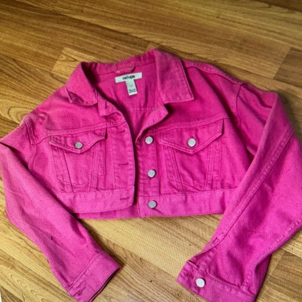 refuge Hot Pink Cropped Denim Jacket- Size Medium!